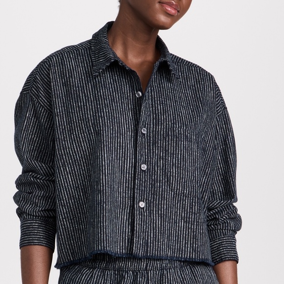 NSF Lyaunna Cut Off Shirt Sz S Small Black White Striped Cotton Crop Minimalist - Picture 1 of 7